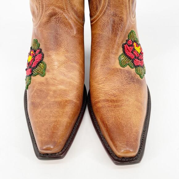 Lucchese Charlie 1 Horse Tan Beaded Flower Snip Toe Western Cowgirl Boot size 10 - Picture 6 of 15
